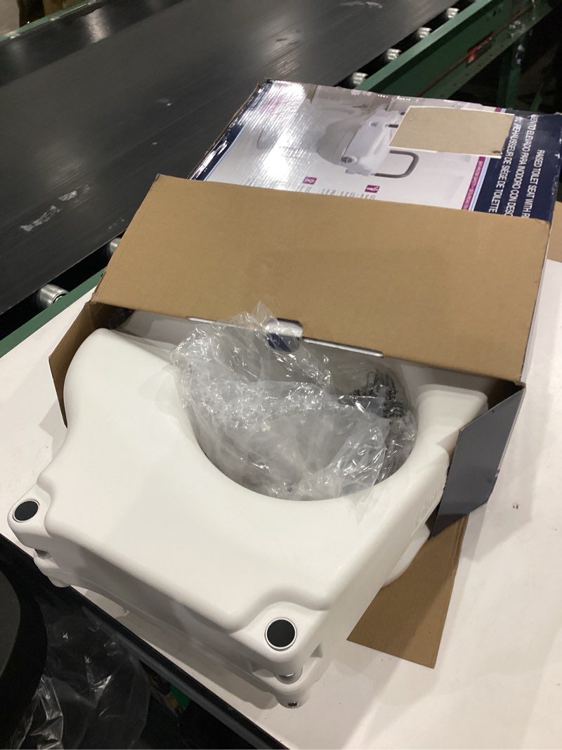 Condition photo showing As Is for drive medical 2-in-1 raised toilet seat with removable padded arms - elevated bathroom safety support - secure locking attachment - easy height assistance - durable construction, standard toilets