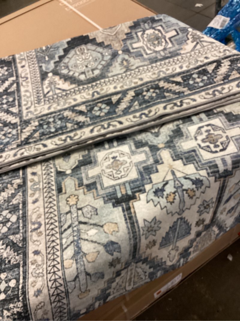 Condition photo showing Good Condition for BESTSWEETIE 9x12 Area Rug Washable Rugs for Living Room, No Pile Boho Carpet for Entryway Bedroom Dinning Room, Vintage Carpet Print Distressed Non-Slip, 9 x 12 ft, Blue Grey White