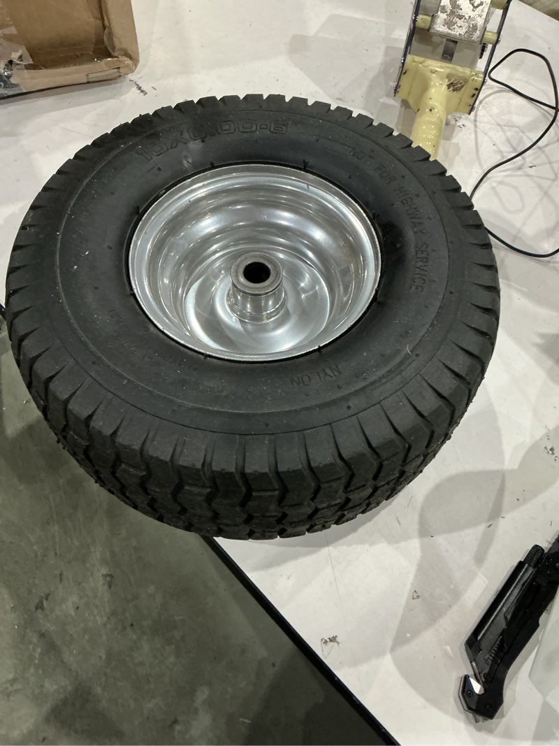 Condition photo showing As Is for wanda lawn mower tractor tire wheel assembly 15x6-6 4-ply p332 with 3/4" bushing 3" center hub silver wheel-13016,set 2 15x6-6 + 3/4 axle wheel