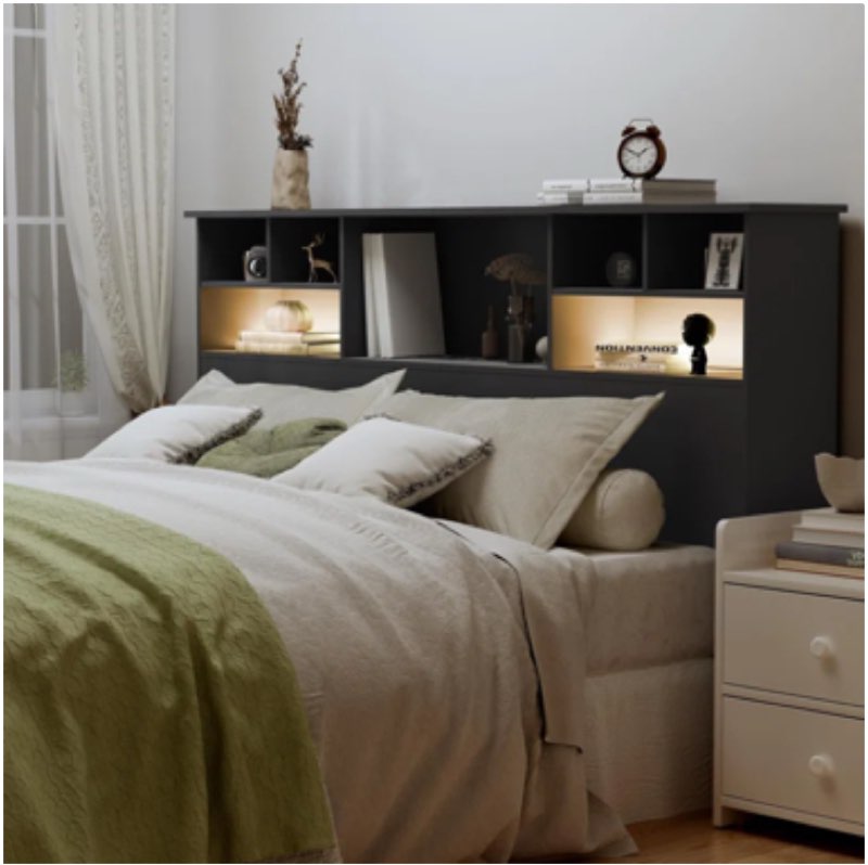 Bookcase Headboard With Charging Station & 2 Led Lights(Incomplete, headboard only ) (King size)