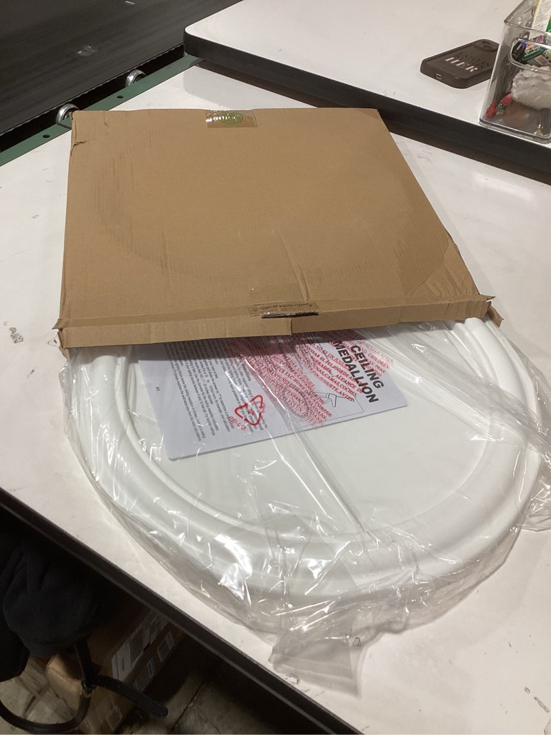 Condition photo showing New/Like New for molded nylon ceiling medallion for light fixtures and ceiling fans 16"od x 4"id x 3/4"p (fits canopies up to 12-3/8") white white-16