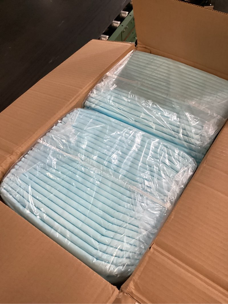 Condition photo showing New/Like New for amazon basics leak-proof dog and puppy potty training pee pads with quick-dry 5-layer super absorbent surface for dog training, floor protection, regular size 22x22", blue & white, 50 count regular 50 count