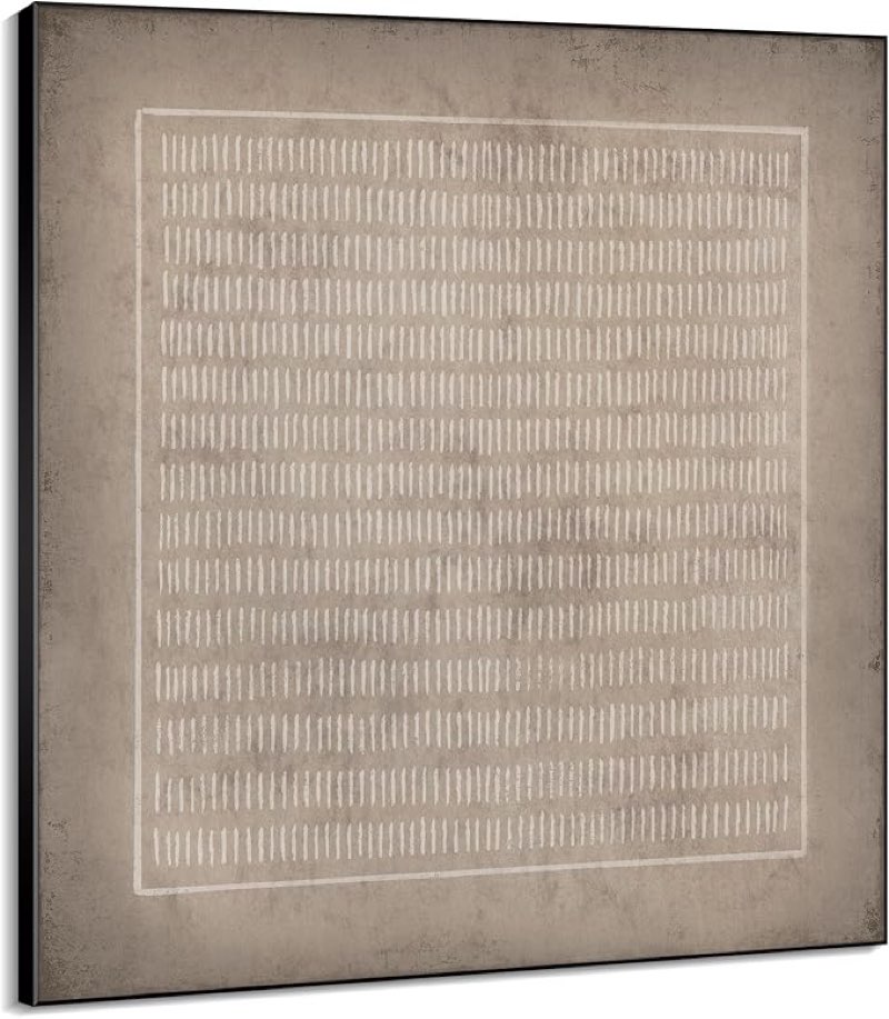 60"x60" XL Framed Wall Art - Abstract Rustic Geometric Line Patter (Frame Assembly Required)