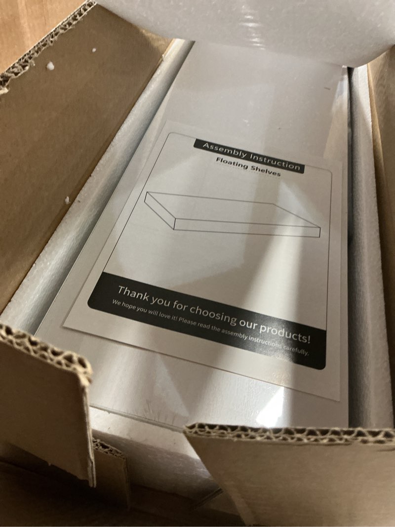 Condition photo showing Good Condition for bameos floating shelves,31 in w white wall mounted wooden shelves with invisible brackets set of 2, hanging wall shelves decoration for bedroom, bathroom, living room and kitchen 31x7 white