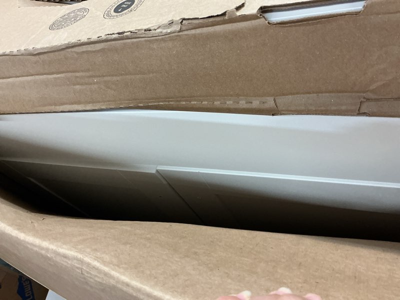 Condition photo showing As Is for project source 36-in white single sink bathroom vanity with white cultured marble top