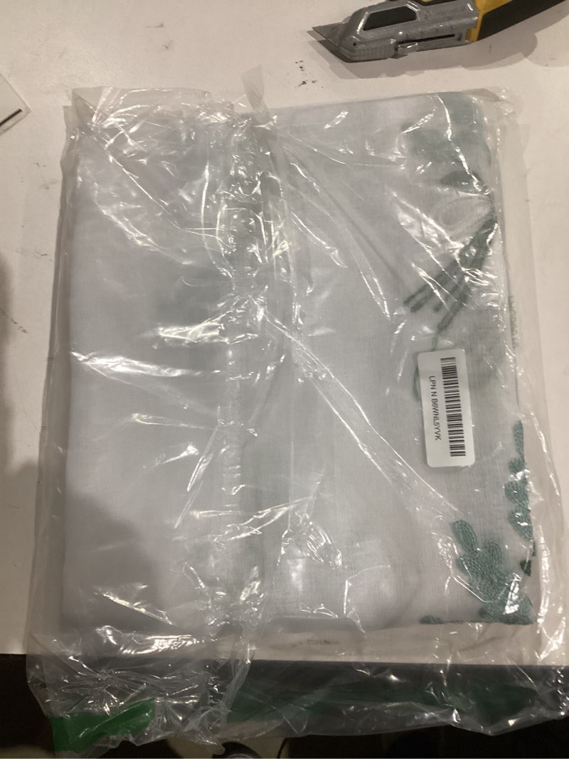 Condition photo showing New/Like New for Floral Sheer Curtains Embroidered Lavender Patterned Semi-Sheer Curtain 63 Inches Long 2 Panels Rod Pocket Spring Voile Drapes for Living Room, Bedroom(W52 x L63 Inch, White&Teal) 52"W x 63"L (Pack of 2) Teal
