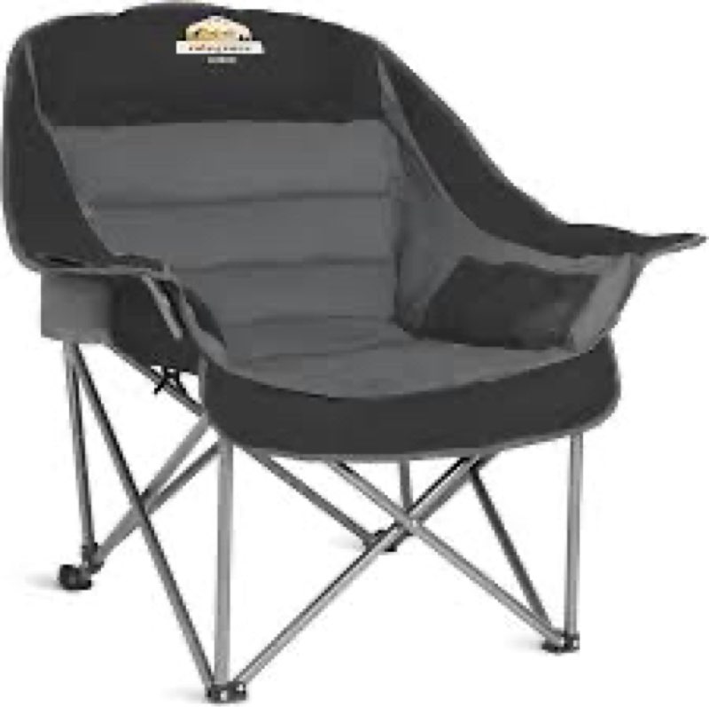 Oversized Camping Chairs for Adults - Heavy Duty Padded Outdoor Folding Lawn XL Camp Chair with Cup 