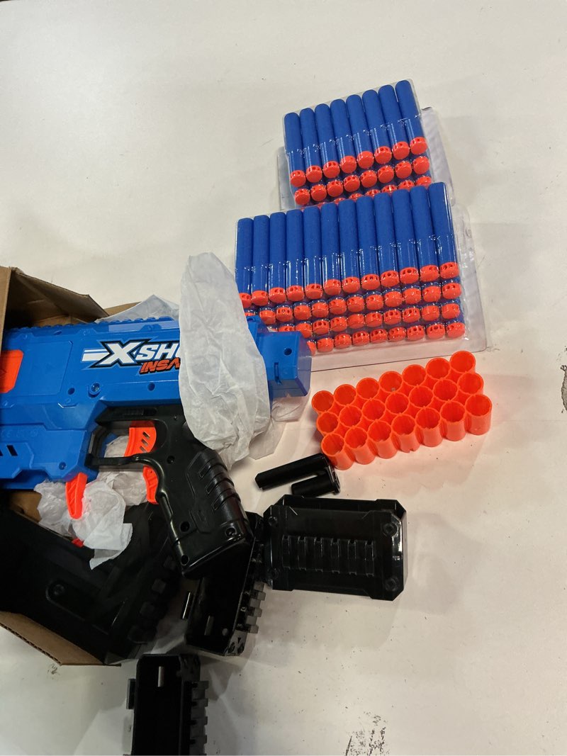 Condition photo showing Good Condition for XSHOT Insanity Motorized Clip Mania Dart Blaster with 72 Darts - Air Pocket Technology, Auto Feeding Belt, Tripod & Scope, Outdoor Toy