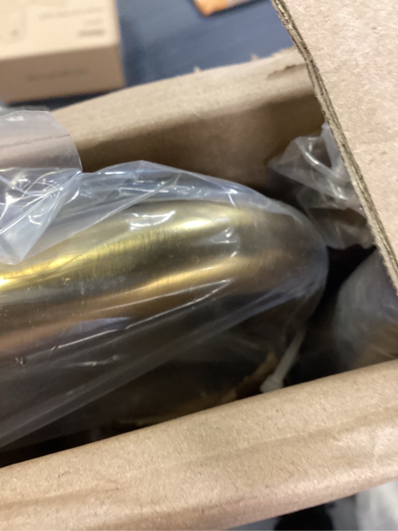 Condition photo showing Good Condition for 1 1/8 inch diameter room darkening curtain rods 110-160”, heavy duty window wrap around drapery rod with aluminum bracket, accessories, wall mounted ceiling mounted, adjustable length, brushed gold brushed gold 110-160"