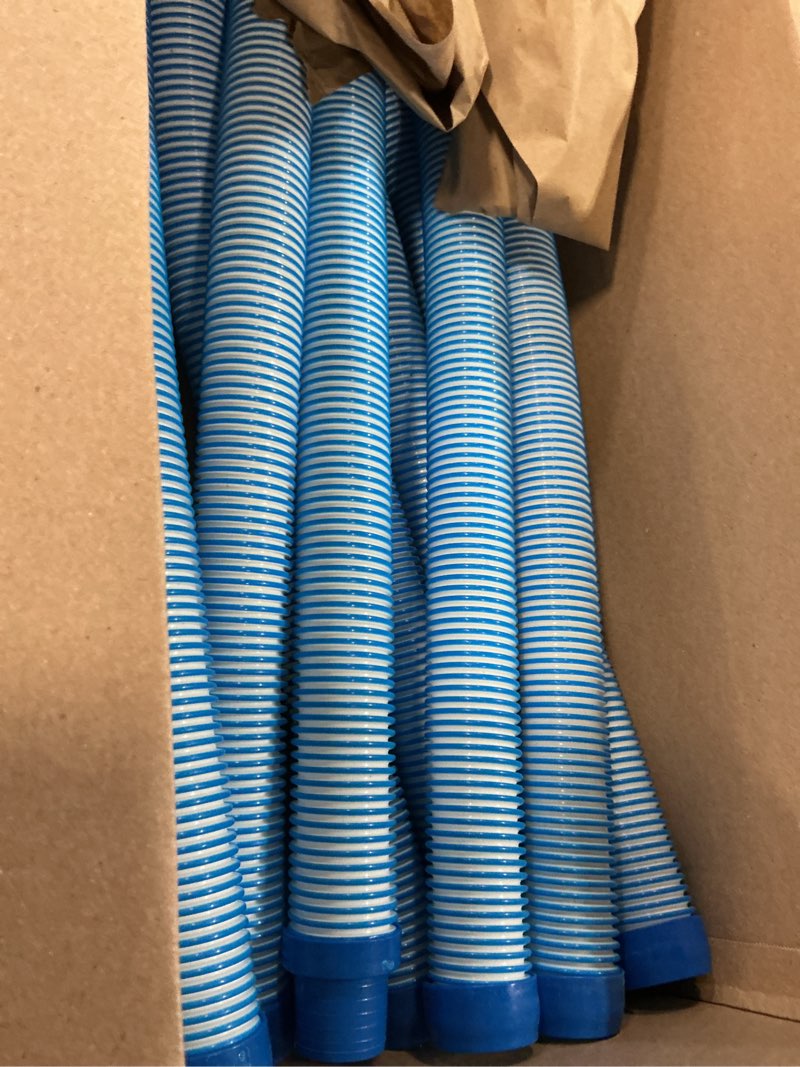 Condition photo showing As Is for poolvio pool vacuum hose 33 feet (10 x 40 inch), 1.5 inch cuffs, compatible with most inground pool automatic cleaners, blue 33ft (10 pack) blue