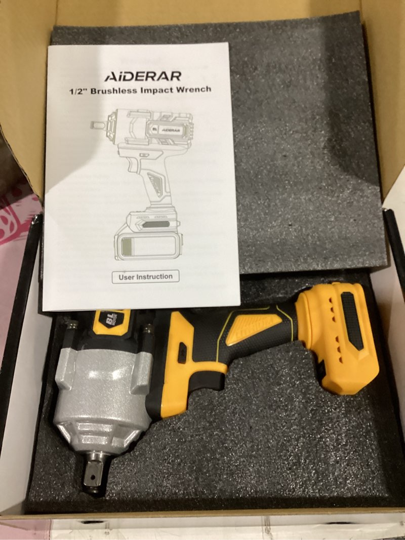 Condition photo showing Good Condition for impact wrench for dewalt battery, 1328ft-lbs (1800n.m) impact driver, 1/2" impact gun 3-speed high torque power tool for tire removal, rusted bolts, heavy equipment(no battery) yellow+1328ft-lbs(bare tool)