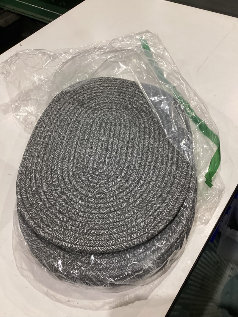 Condition photo showing Good Condition for oval woven placemats set of 6, boho cotton rope braided table mats, 17x13 inches non slip heat resistant place mats for dining room, thick hot pads for farmhouse kitchen table decor. (gray)