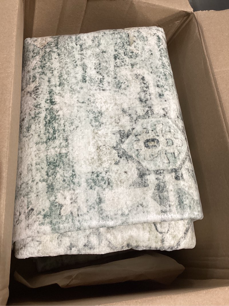 Condition photo showing Good Condition for livebox washable area rug 6x9 rugs for living room dining room under table, non-slip boho indoor carpet for bedroom, low-pile farmhouse soft carpets for nursery playroom, sage green 6'x9' sage green