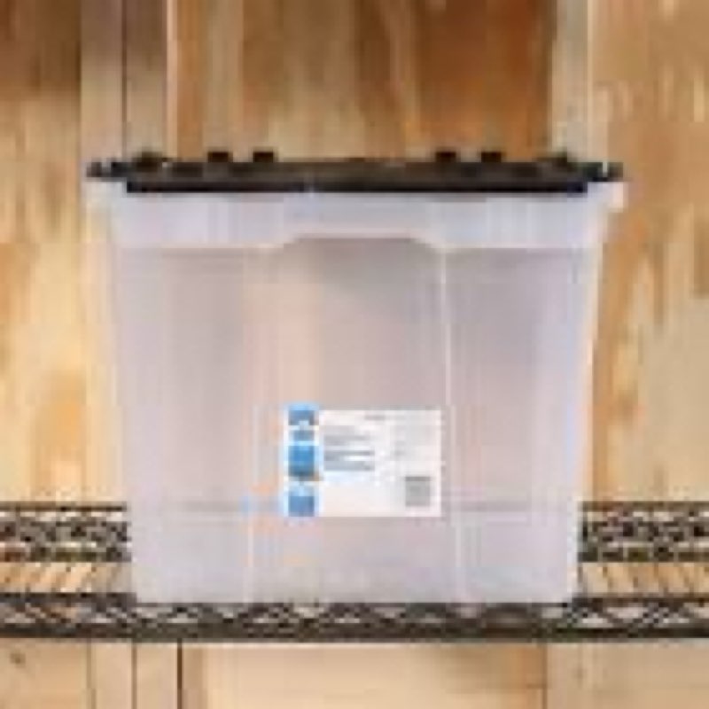 Project Source Medium 12-Gallon (48-Quart) Clear Base, Black Lid Tote with Hinged Lid