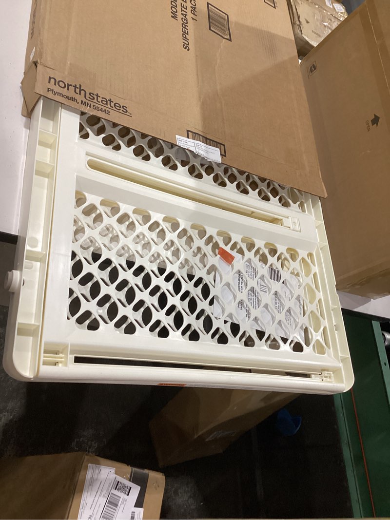 Condition photo showing Good Condition for toddleroo by north states 42” wide supergate ergo baby gate, made in usa: for doorways or stairways. includes wall cups. pressure or hardware mount. 26” - 42” wide (26" tall, ivory) (b0065adp4c)