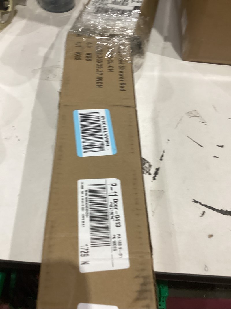 Condition photo showing New/Like New for curved shower curtain rod for bathroom 38-72 inches, adjustable length, curved shower rod, 0.9mm thickness, round shower curtain rods, rotate bracket for large shower space, need drilling, black