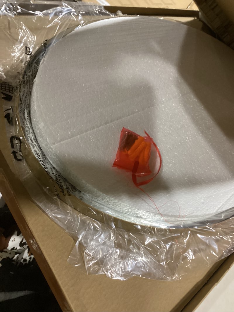 Condition photo showing Good Condition for Brushed Gold Oval Pivot Bathroom Mirror for Over Sink, 18" x 28" Adjustable Tilting Beveled Oval Metal Frame Mirror for Wall Mounted Bathroom Vanity Brushed Gold 28"L x 18"W