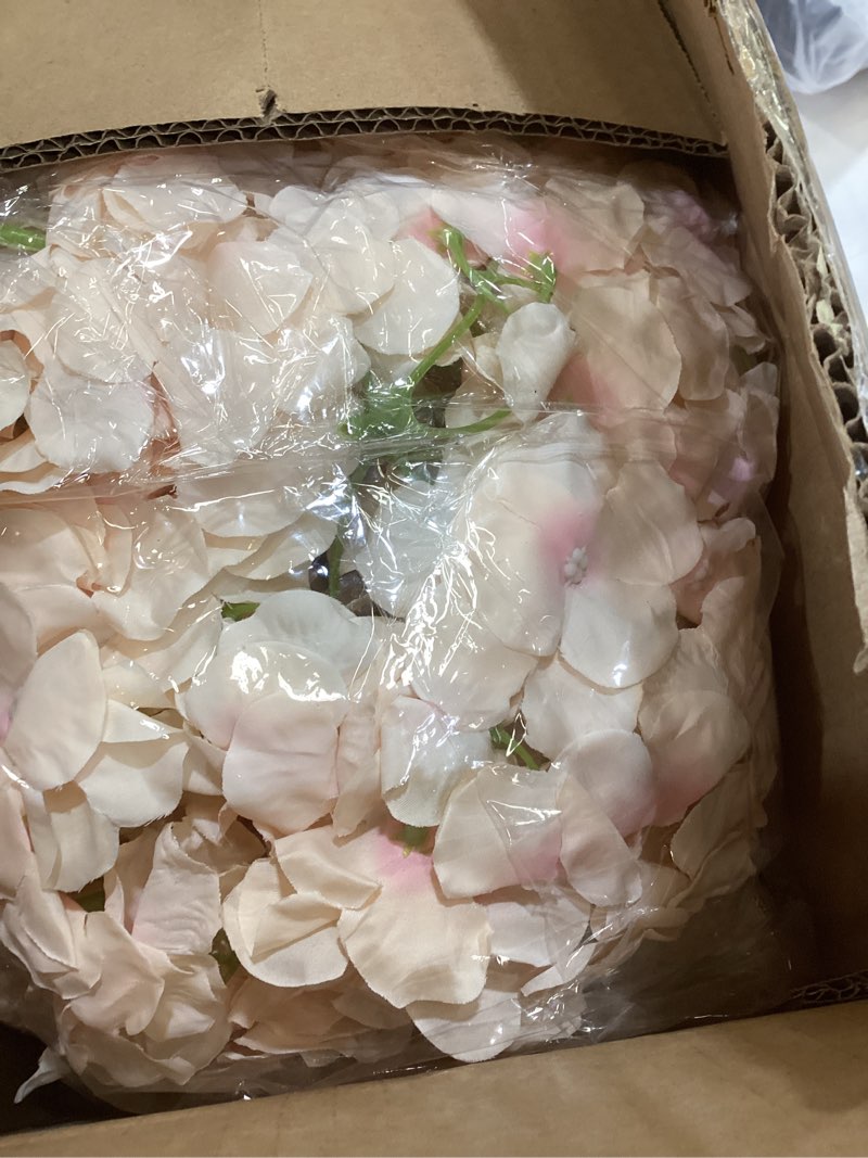 Condition photo showing Good Condition for meccanixity silk artificial hydrangea flowers, champagne artificial flowers heads with stems, full hydrangea flowers for wedding centerpieces, party decoration 64 set champagne 64
