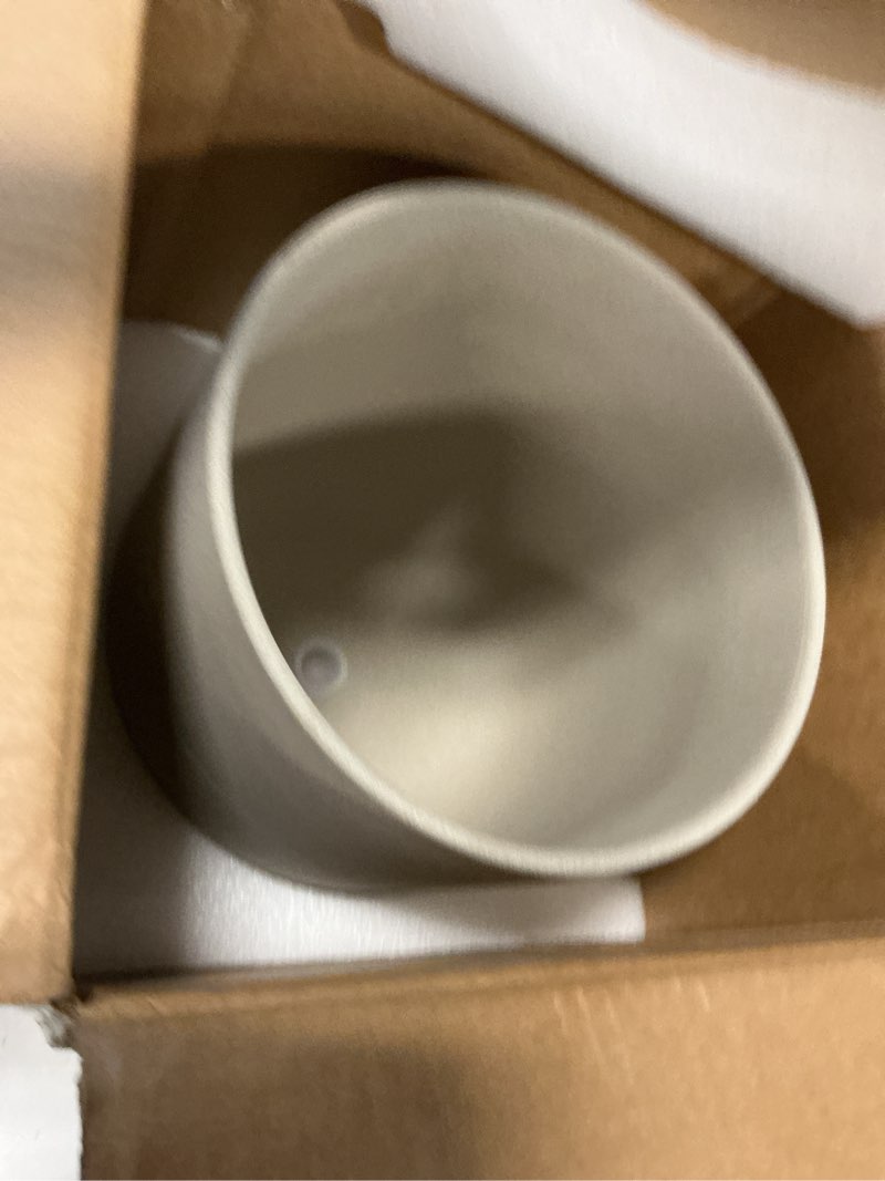 Condition photo showing New/Like New for le tauci 10 inch plant pot, ceramic pots for plants with drainage hole and rubber plug, plant pots indoor for home garden patio office, cylinder flower planter pot, neutral gray neutral gray 10 inch