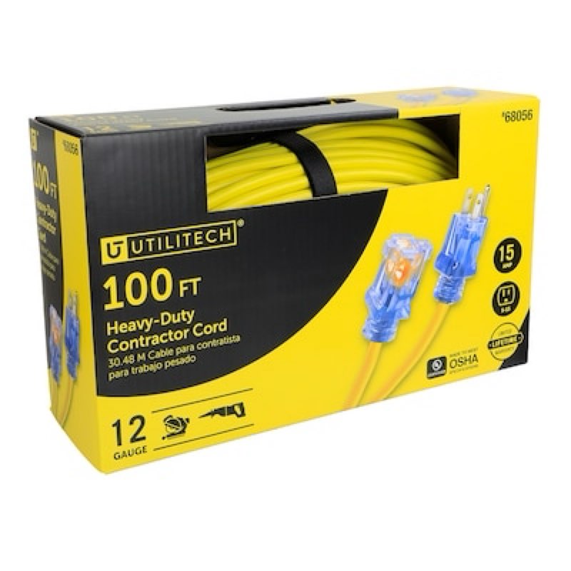 Utilitech 100-ft 12 / 3 Heavy Duty 3 Prong Yellow Outdoor Extension Power Cord