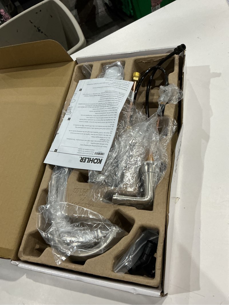 Condition photo showing As Is for kohler desette brushed nickel widespread 2-handle watersense bathroom sink faucet with drain