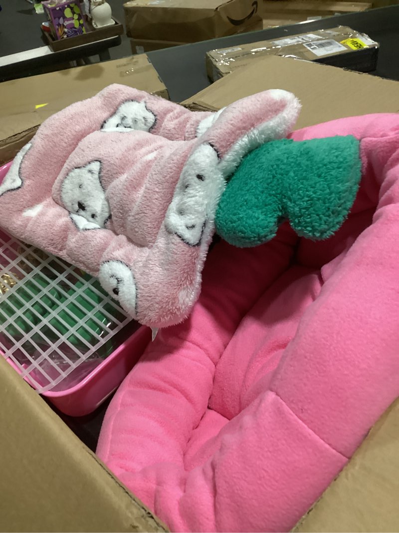 Condition photo showing As Is for abbylike 22 pcs rabbit starter kit rabbit litter box bed bunny cage with feeder animal grooming kit bunny toys blankets with cleaning set for guinea pig ferret accessories(blue)