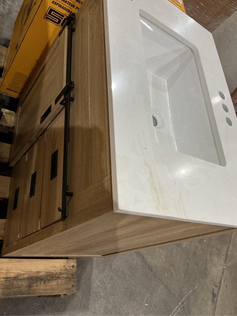 Condition photo showing As Is for style selections morriston 30-in light natural oak undermount single sink bathroom vanity