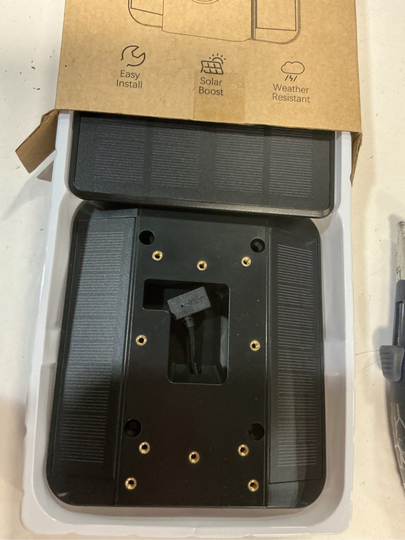 Condition photo showing New/Like New for qibox solar charger only compatible with battery doorbell (usb-c port) waterproof continuously solar panel, adjustable panel, not for micro usb or other plug-type doorbells usb-c port only