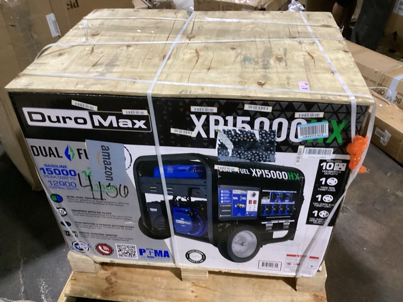 Condition photo showing New/Like New for duromax xp15000hx 15,000-watt dual fuel portable generator - gas & propane, remote electric start, whole home power backup, transfer switch ready, rv & emergency ready