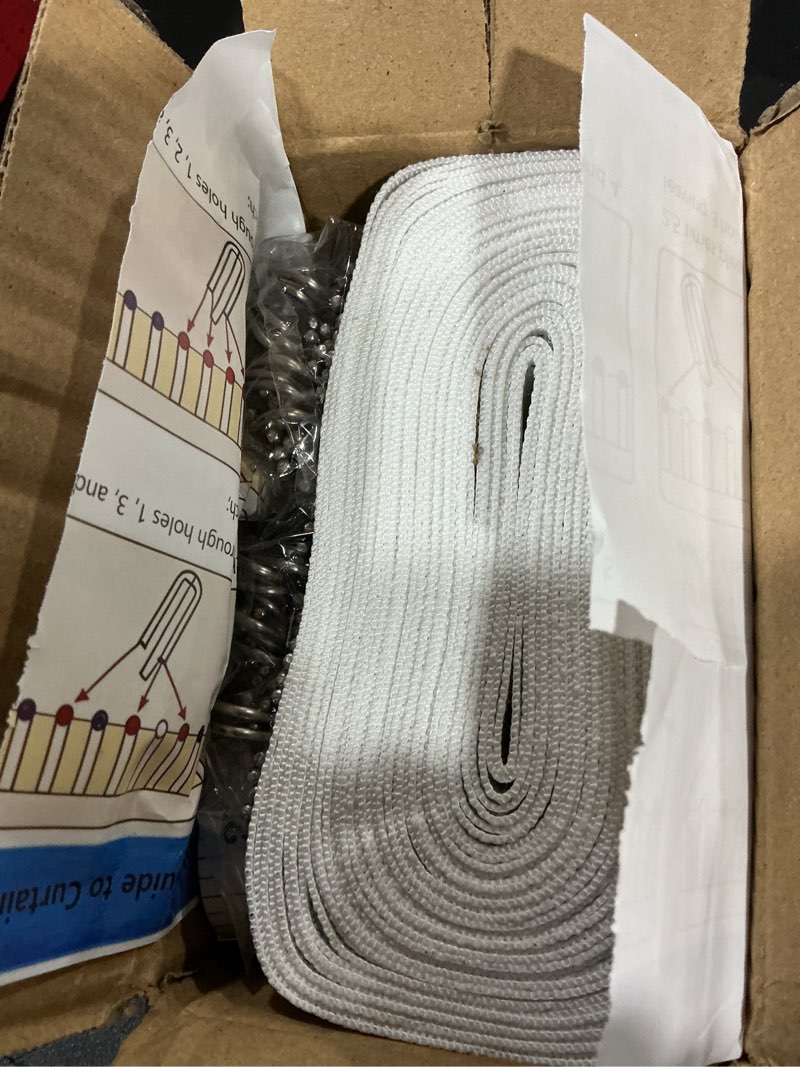 Condition photo showing Good Condition for Curtain Pleat Tape with 50 Hooks, 11 Yards /10 Meters Pleater Tape for Curtains, Included 50Pcs Stainless Steel Hooks with 4 Prongs, Pinch Pleat Curtain Tape and Hooks for Making Pleated Curtain
