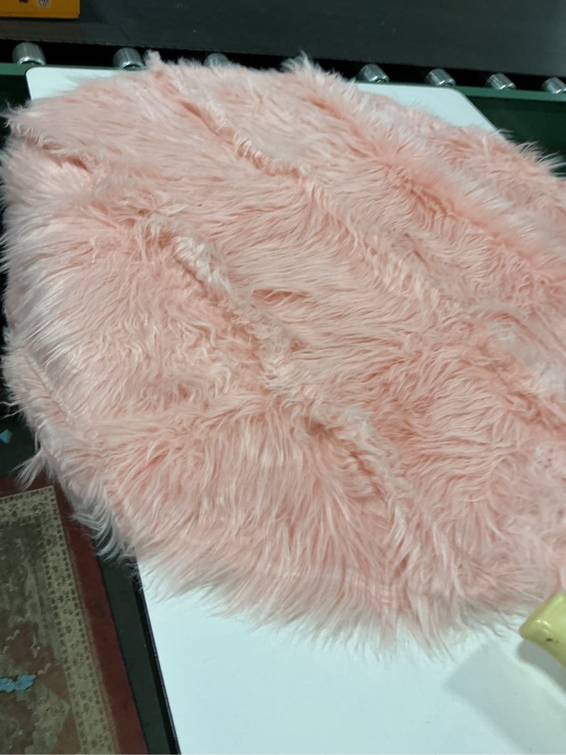 Condition photo showing As Is for Goolela Pink Round Rug 5ft Circle Fluffy Fuzzy Fur Carpet for Girls Bedroom Living Room Faux Sheepskin Soft Plush Washable 5' (Round) Light Pink(small 