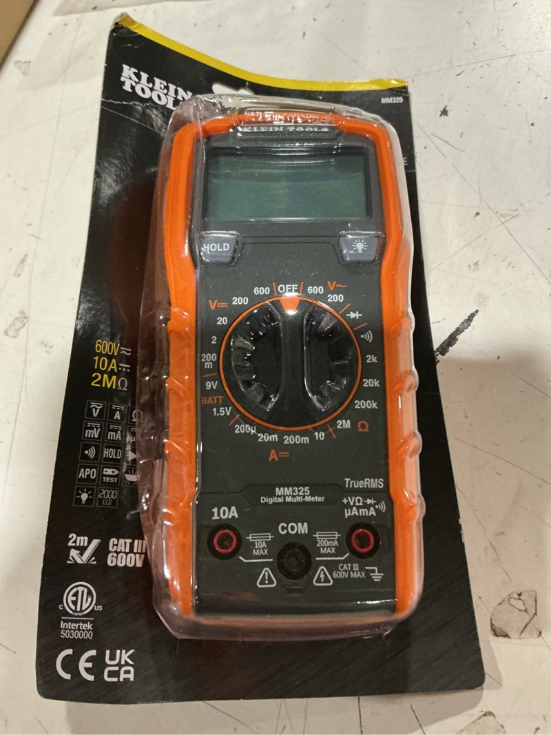 Condition photo showing Good Condition for klein tools mm325 multimeter, digital manual-ranging 600v ac/dc voltage tester, tests batteries, current, resistance, diodes, and continuity manual-ranging w/o case