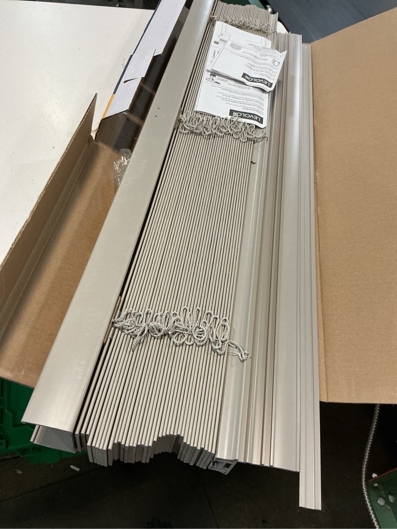 Condition photo showing Good Condition for levolor trim+go 2-in slat width 39-in x 64-in cordless greige faux wood room darkening horizontal blinds