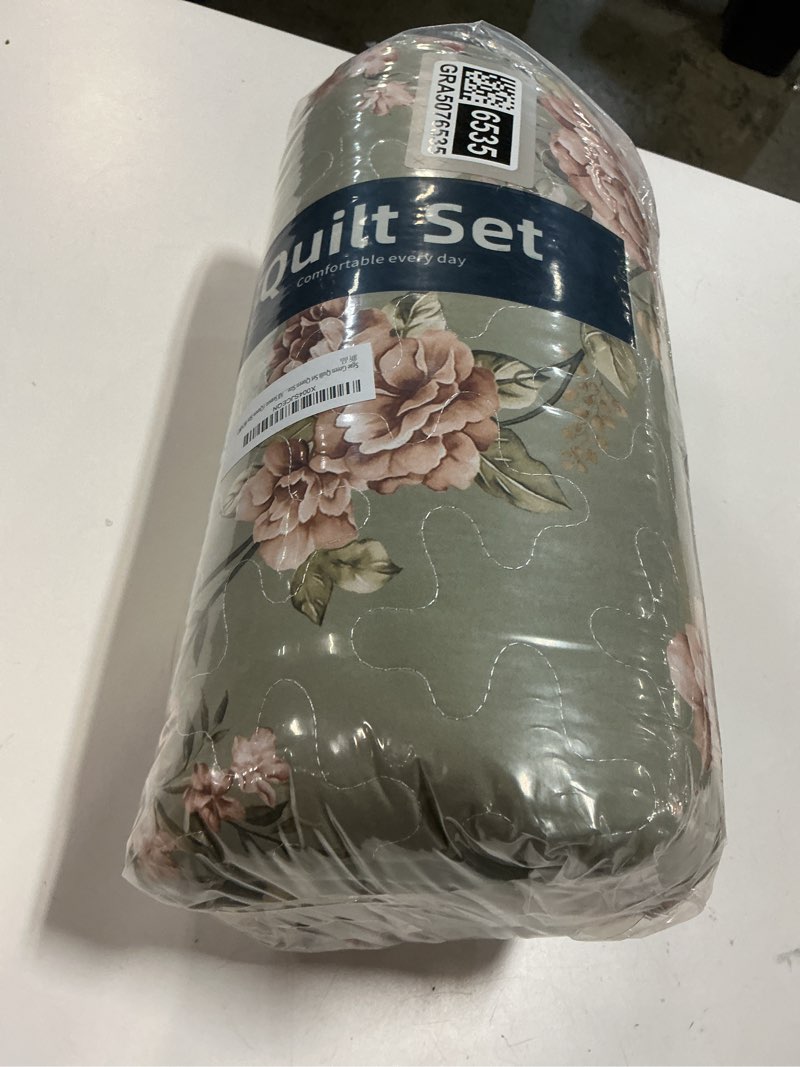 Condition photo showing New/Like New for xruibed sgae green quilt set queen size, 3pcs antique rose sage green quilt coverlet set, lightweight soft microfiber floral bedspread with 2 pillowcases for all season (queen size 96"x90") queen(90"x96") sage green