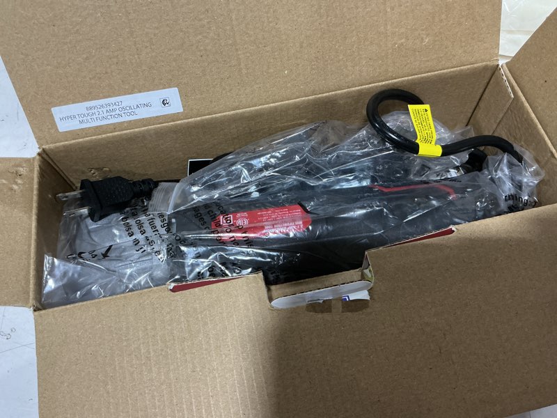 Condition photo showing Good Condition for hyper tough 2.1 amp corded oscillating multi-function tool, variable speed, hex key, sanding pad & sheets, 1/4" blade, scraper blade, new condition