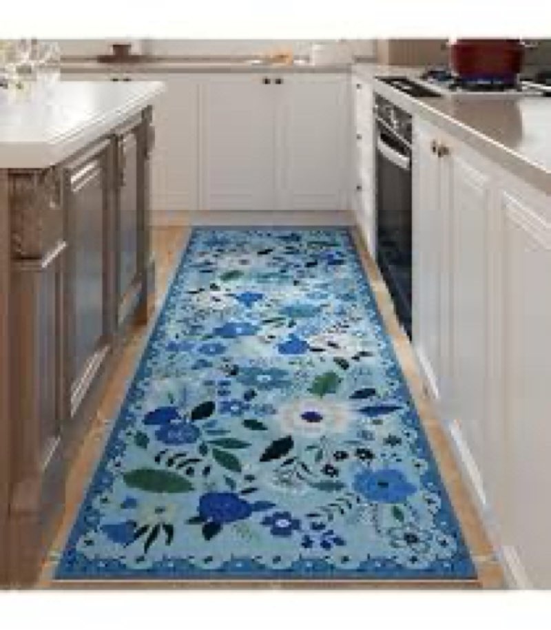 Wonnitar Floral Runners for Hallways, 2.5x8 Washable Runner Rug, Non Slip Vintage Blue Kitchen Runne