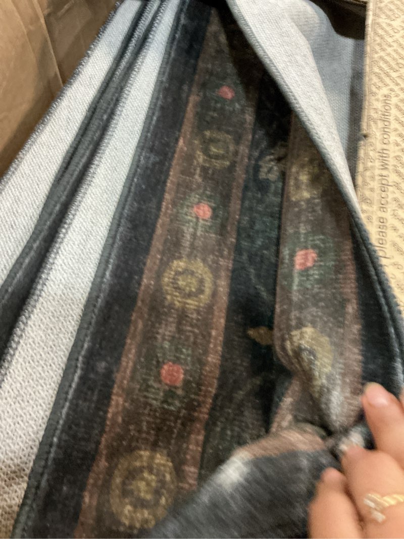 Condition photo showing Good Condition for 9x12 botanical big rugs for living room, machine washable soft flower area rugs for bedroom, 9 by 12 dining room rugs for under table non slip (dark brown & olive) 9' x 12' (rectangular) brown
