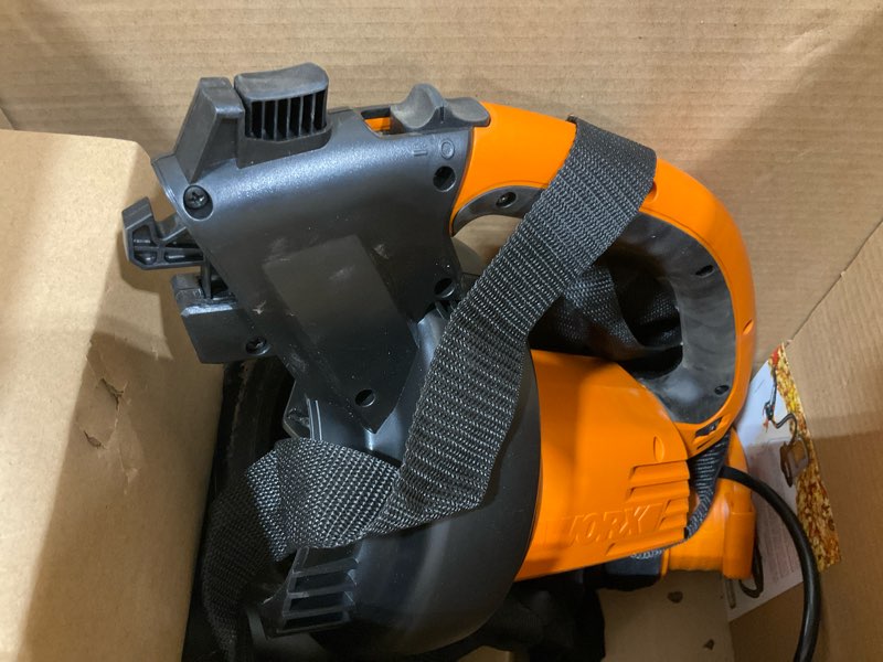 Condition photo showing As Is for worx trivac 3 in 1 electric leaf blower for lawn care, leaf vacuum with 350 cfm & 210 mph, leaf mulcher with metal impeller, wg509 350cfm blower/vac/mulcher