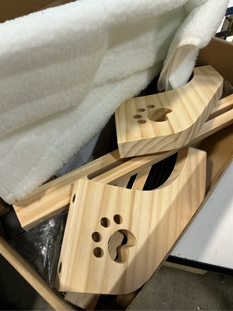 Condition photo showing Good Condition for amosijoy cat sill window perch sturdy cat window hammock with wood & metal frame for large cats, easy to adjust and assemble cat bed for windowsill, bedside, drawer and cabinet (m-white plush)