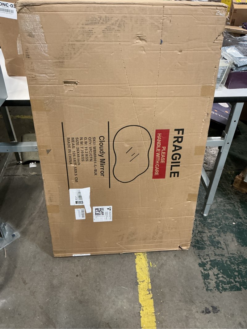 Condition photo showing New/Like New for Dorlicecass Bathroom Mirror - Black Irregular Wall Mirrors Decorative 26"x46" Asymmetrical Tempered Glass Aviation Aluminum Alloy Frame for Vanity, Bedroom, Living Room, Cloakroom, Entryway Black 26"L x 46"W