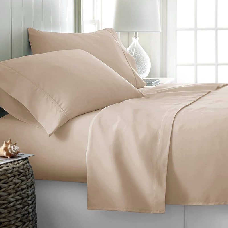 Twin Beige Sheet Set, 4 Piece Microfiber Bed Sheets?Soft Flat Bed Sheets Cover, Hotel Luxury 1800 High Thread Count Comfy Sheets