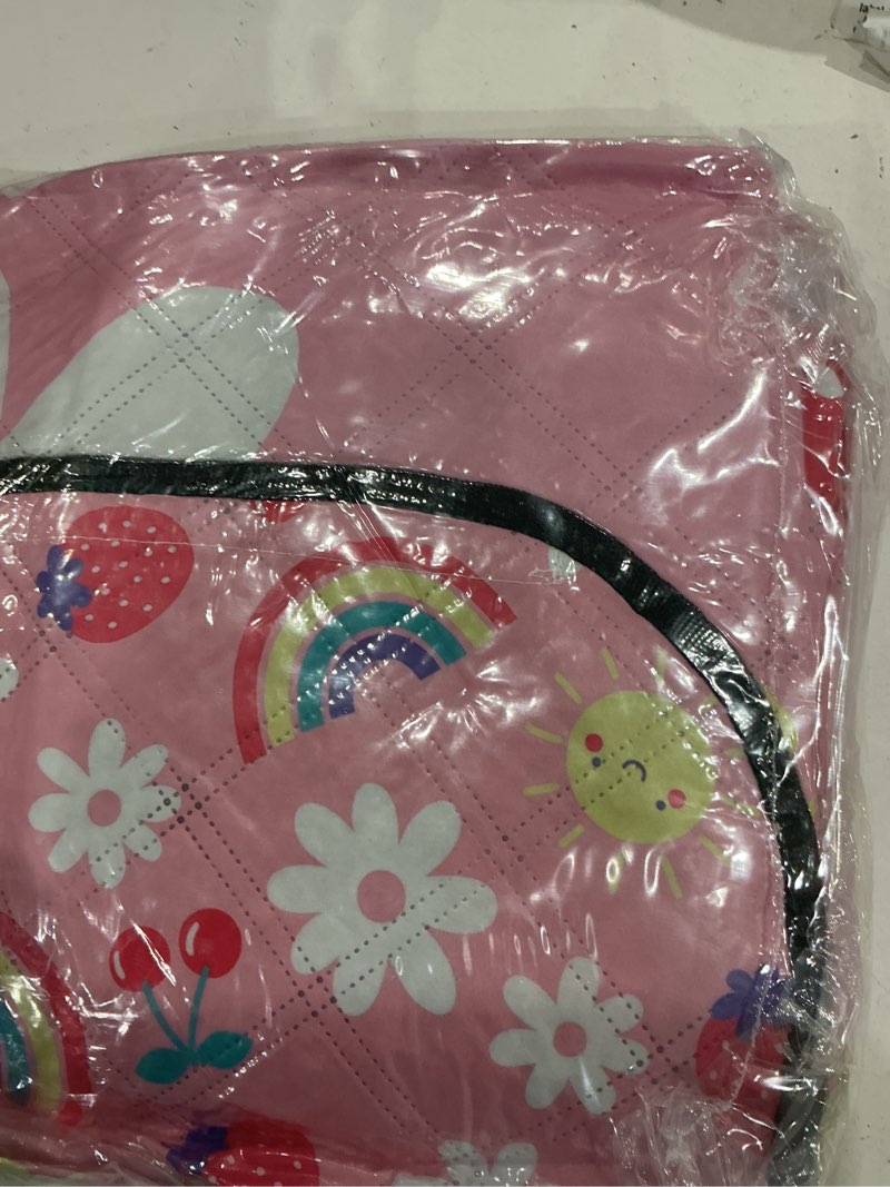 Condition photo showing Good Condition for extra large picnic blanket waterproof,80"x 80"foldable machine washable beach blankets,outdoor blanket for 6-8 adults, picnic mat suitable for indoor crawling,park beach,camping,hiking, travel(pink) 6'8" x 6'8" (square) pink cute