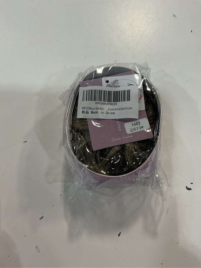 Condition photo showing New/Like New for RUWISS Messy Bun Hair Piece Human Hair Messy Rose Bun Hair Buns Hair Piece for Women Scrunchies Updo Bun Extension Ponytail (Blond Mixed Dark Blond) 7 inch blond mixed dark blond