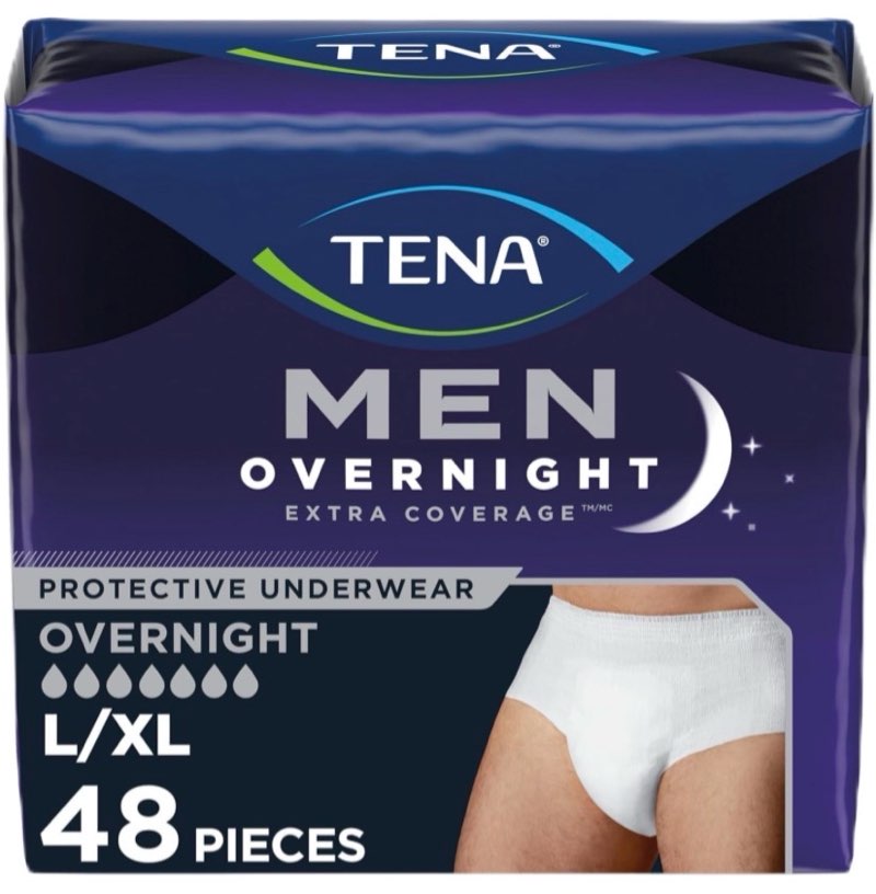 tena men overnight underwear, extra coverage, l/xl, 48 count