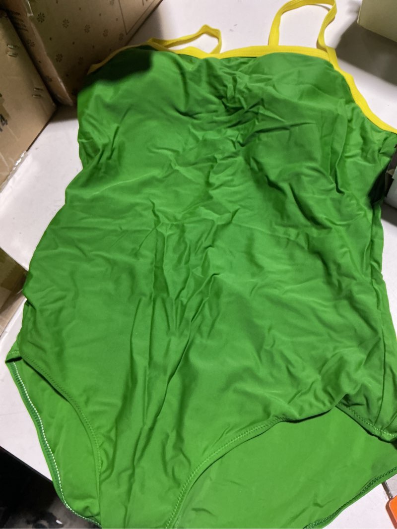 Condition photo showing As Is for zando one piece bathing suits for teens crisscross back - modest full coverage athletic swimsuits for women adjustable straps x-large green & yellow