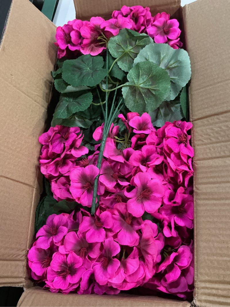 Condition photo showing New/Like New for Hananona Artificial Geranium Flowers for Outdoors Geranium Silk Flowers Outdoor UV Resistant Garden Plants Faux Flowers for Home Kitchen Table Centerpieces Decor (12, Rose Red) Rose Red 12