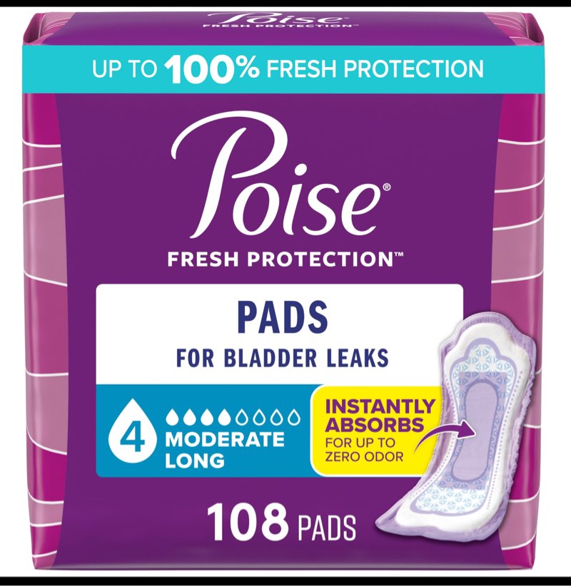 Poise Incontinence Pads for Women  4 Drop  Moderate Absorbency  Long  108Ct