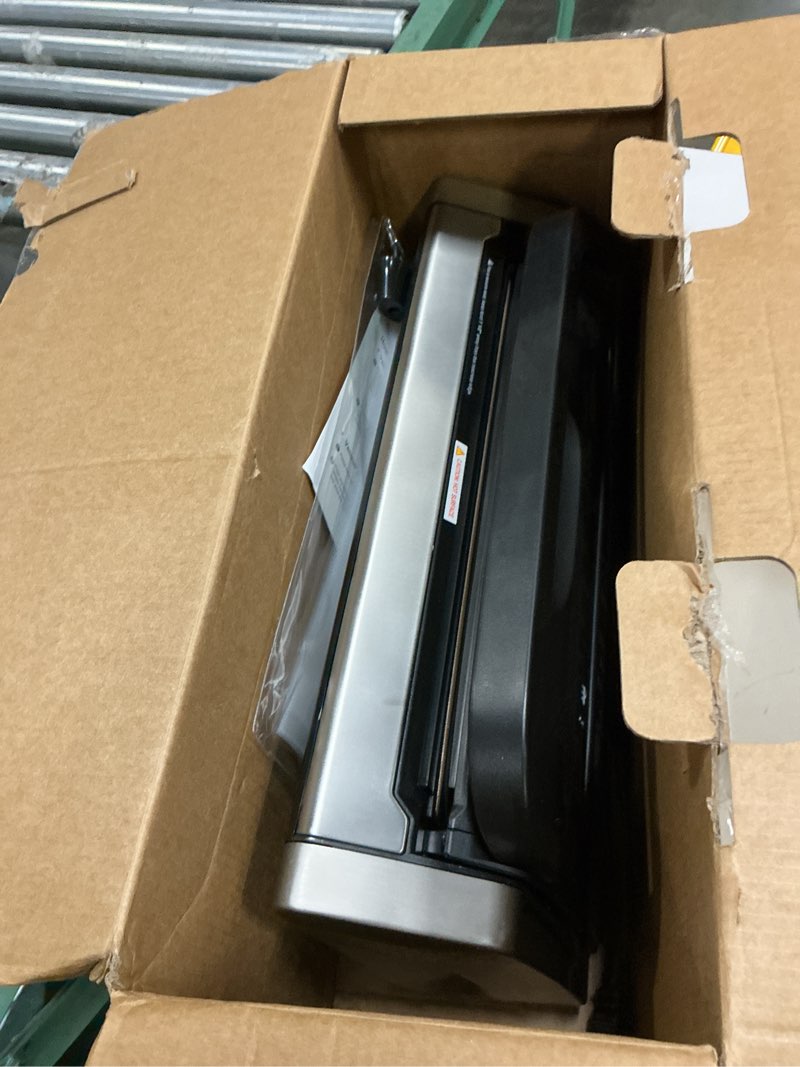 Condition photo showing As Is for bonsenkitchen vacuum sealer machine, globefish technology for perfect vacuum sealing, powerful low-noise food vacuum sealer with easy handle design, built-in cutter & bag storage, 1 bag roll & 10 bags silver black
