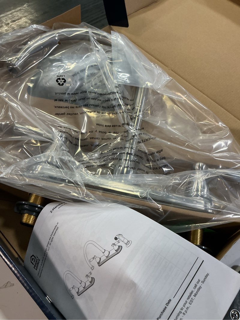 Condition photo showing As Is for Project Source Brice Stainless steel Double Handle Deck-mount Kitchen Faucet (Includes Deck Plate) (Includes Side Sprayer)