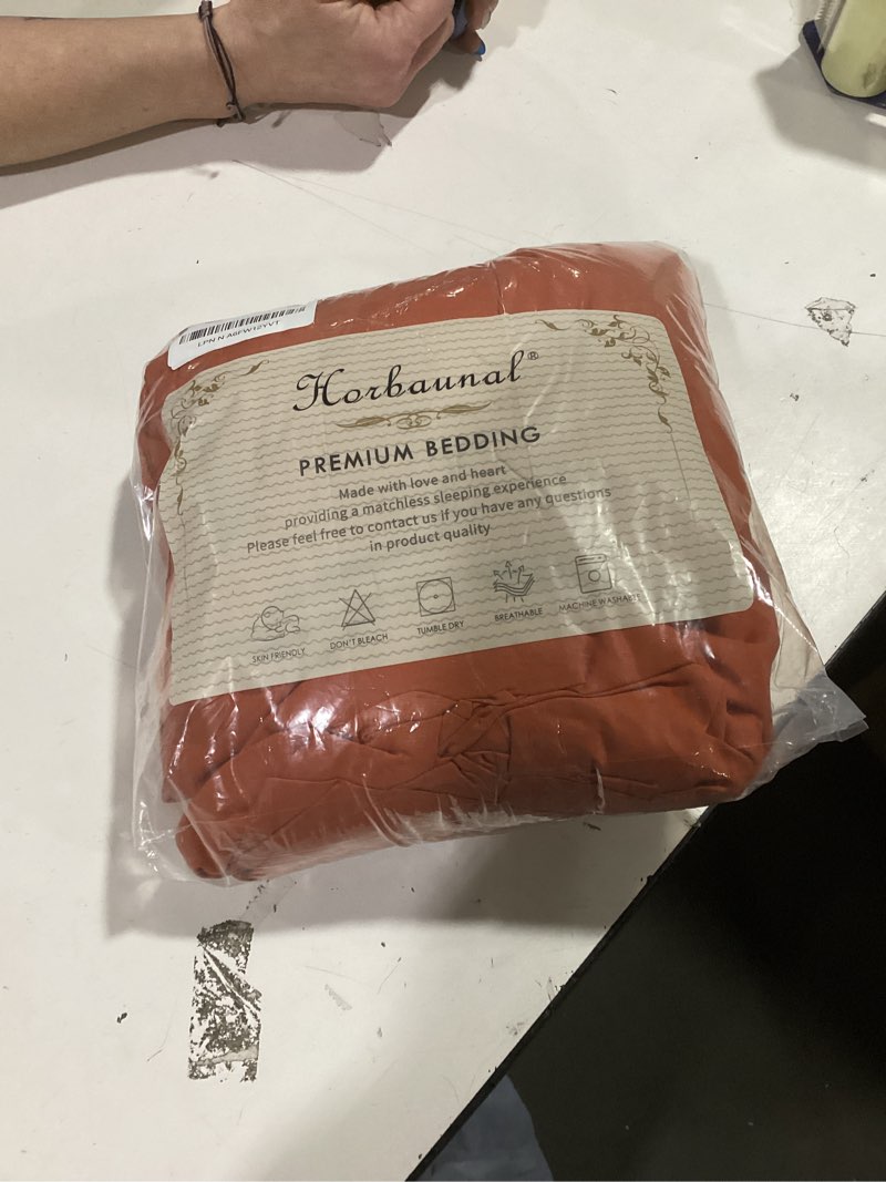 Condition photo showing As Is for Horbaunal Burnt Orange Full Size Sheet Set - 4 Piece Hotel Luxury Bedding Sheets & Pillowcases - 16 Inch Deep Pocket Microfiber Bedding Set - 1800 Thread Count Soft & Wrinkle Bed Sheets